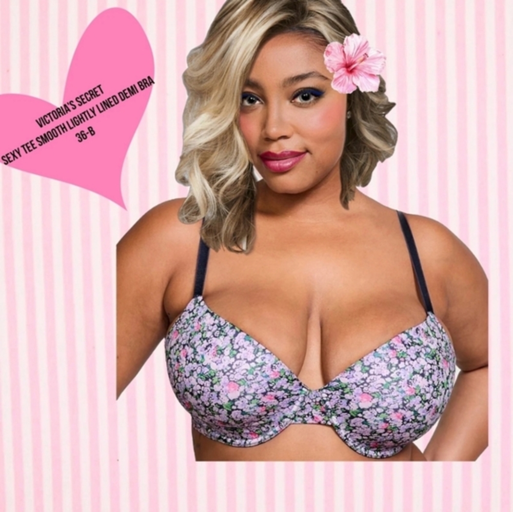 Victorias Secrt  Sexy Tee Smooth Lightly Lined Demi Bra Blue Floral Size 36B